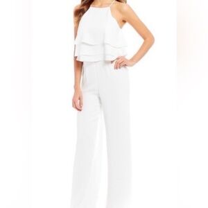 Gianni Bini White Ruffle Halter Jumpsuit Wide Leg Ivory Size 0 Altered